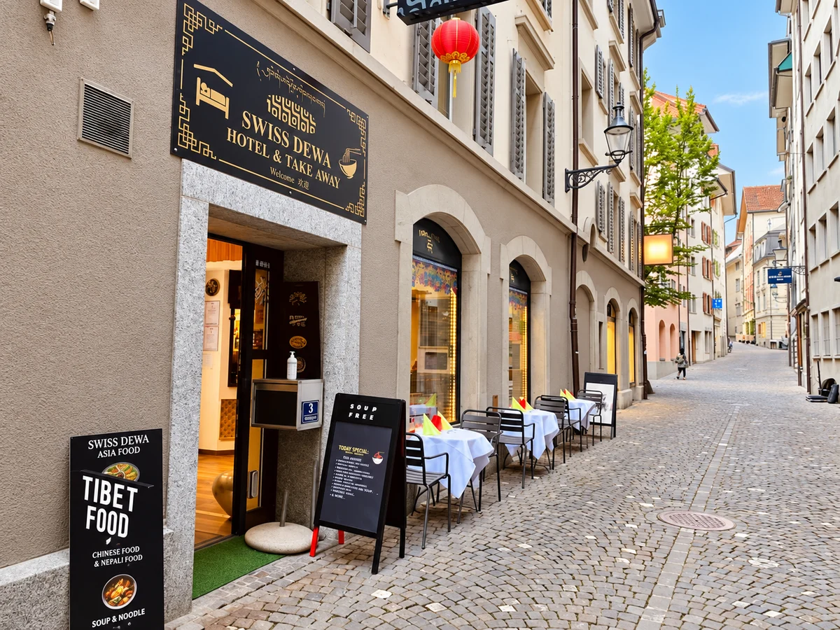 Eingang von Swiss Dewa in der Ledergasse in Luzern